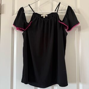 Monteau Black Cold-Shoulder Tunic with Hot Pink Trim